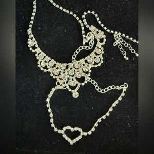 2 for $15 Vintage Style Rhinestone Necklaces for layering heart choker plus